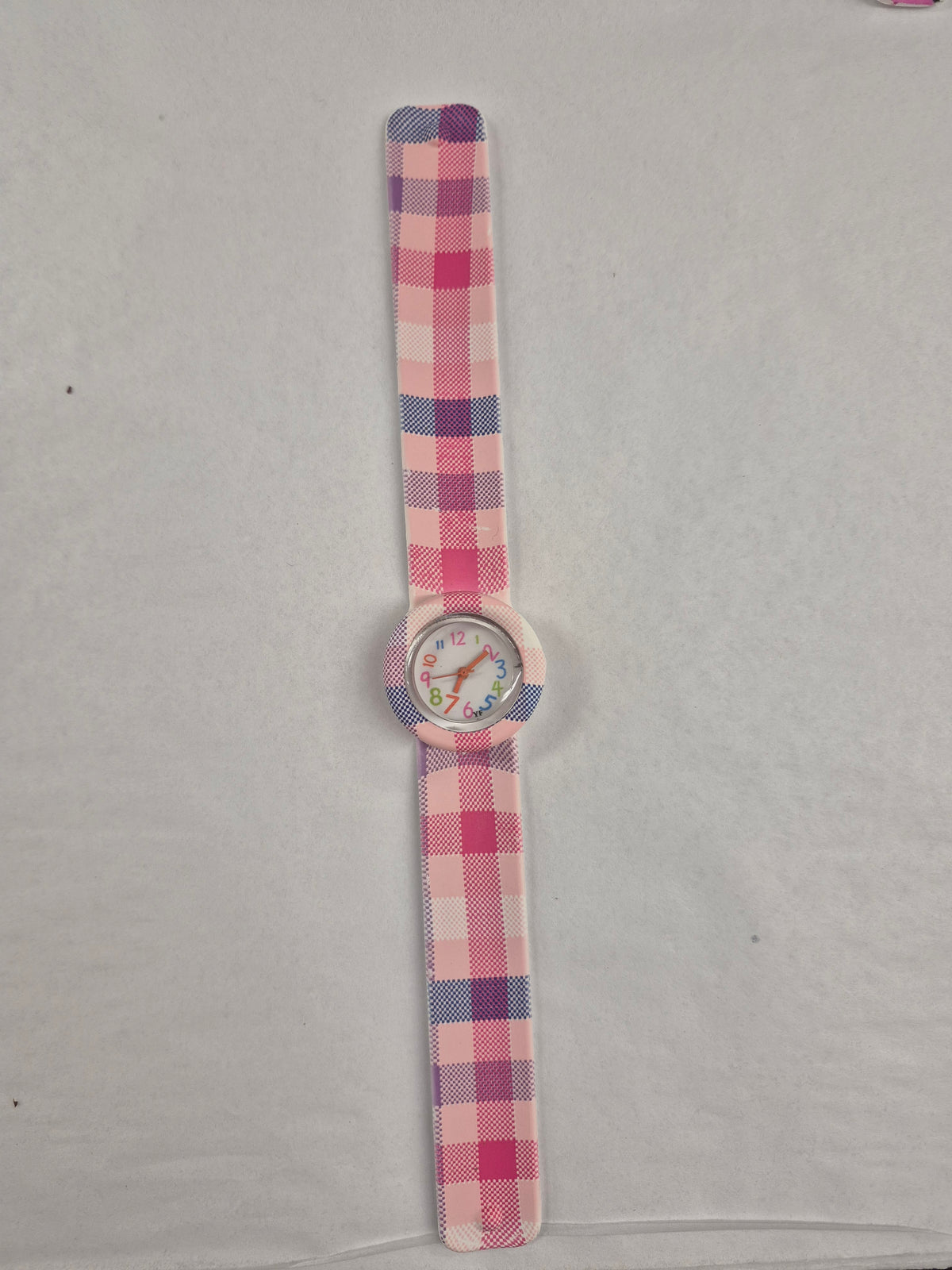 Pink Plaid Thin Slap On Watch