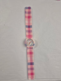 Pink Plaid Thin Slap On Watch