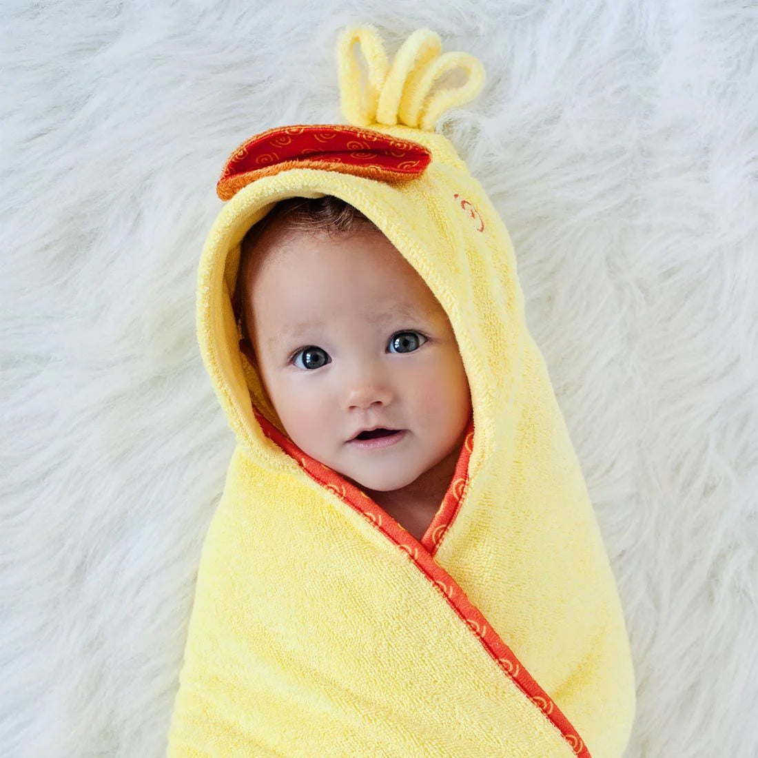 Zoocchini Puddles the Duck Baby Snow Terry  Hooded Bath Towel -  0-18 Months