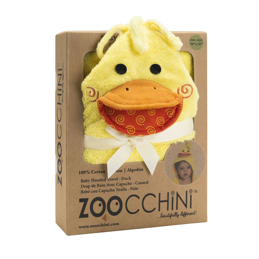 Zoocchini Puddles the Duck Baby Snow Terry  Hooded Bath Towel -  0-18 Months