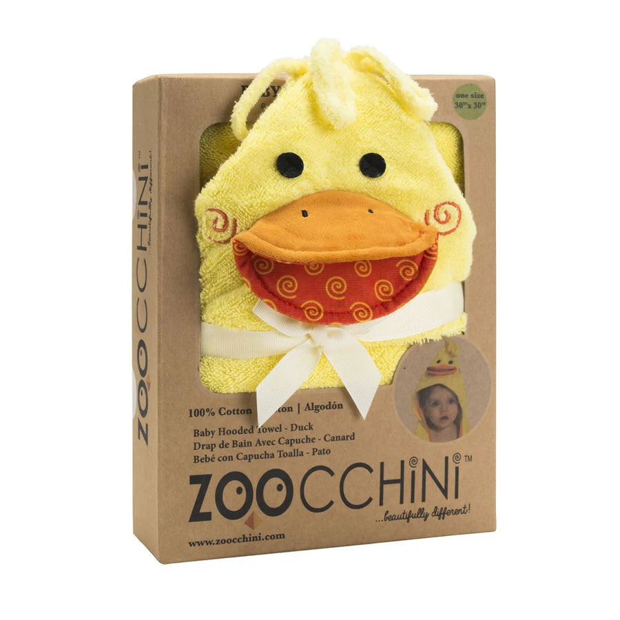 Zoocchini Puddles the Duck Baby Snow Terry  Hooded Bath Towel -  0-18 Months