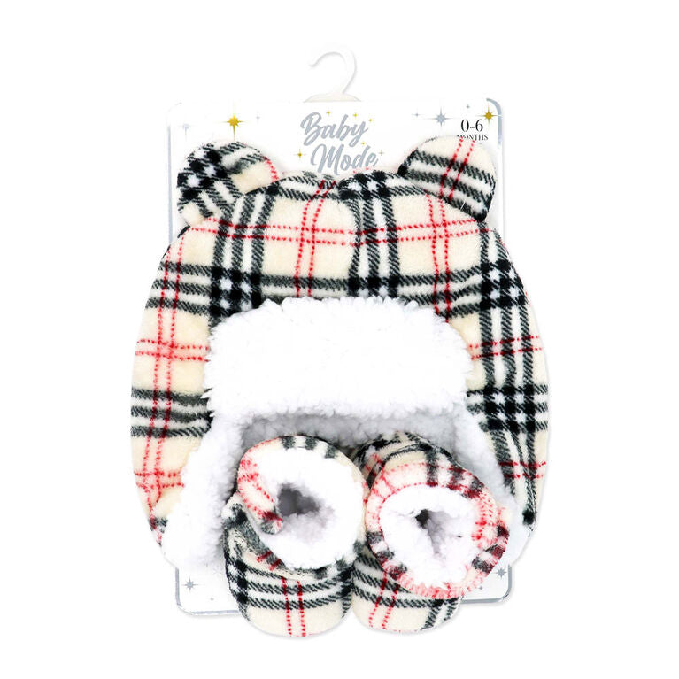 Baby Mode Tan Plaid Hunters Cap With Booties 0-6 Months