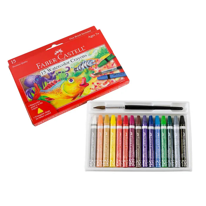 Faber-Castell Watercolour Crayons With Free Brush -  Box Of 15