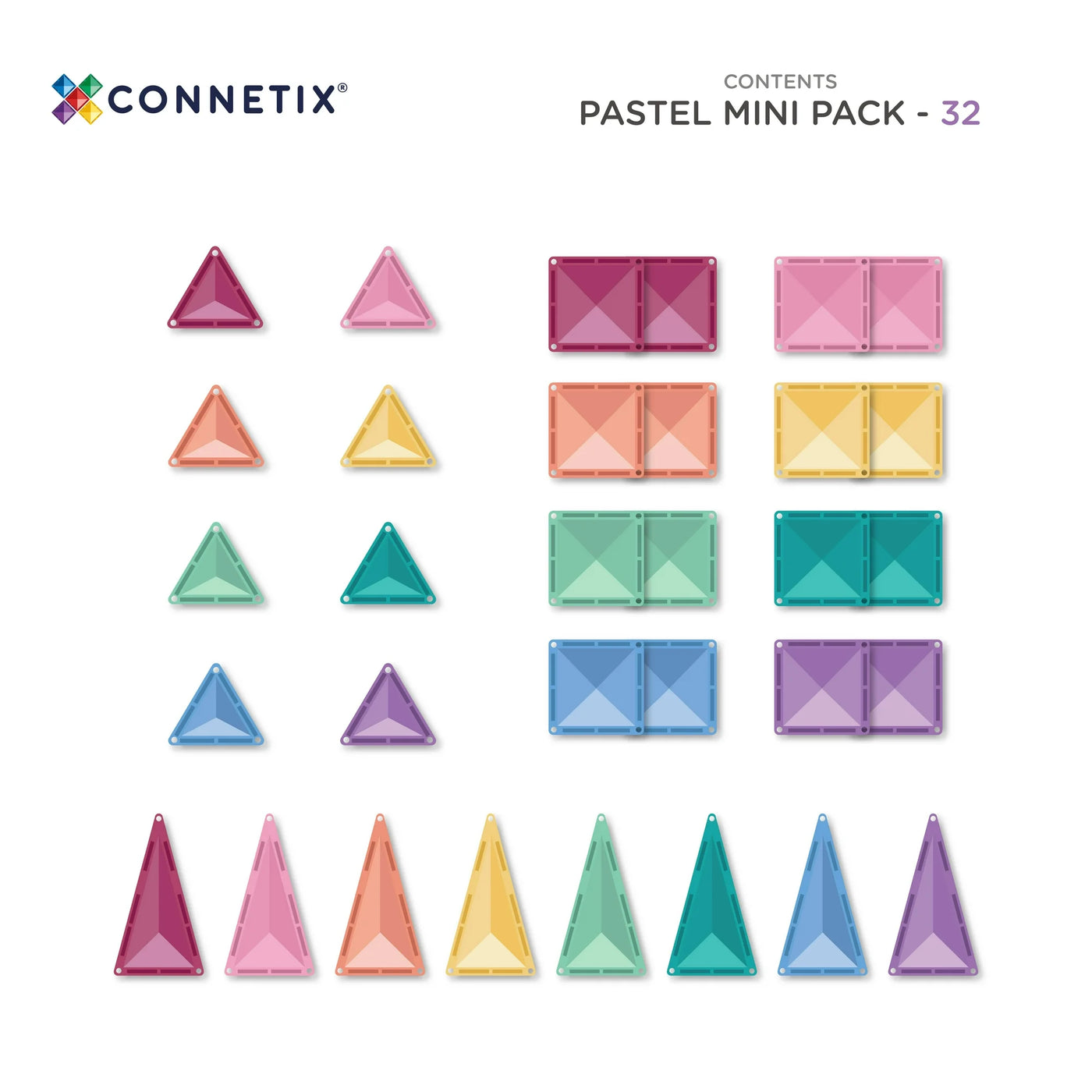 CONNETIX Magnetic Tiles Pastel Mini Pack 32 Pieces