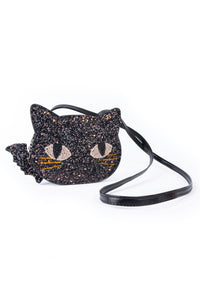 Great Pretenders Cat’s Meow Black Chunky Glitter Kitty Purse