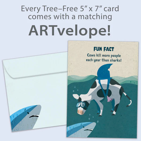 Tree Free Greetings Cow Shark Fun Fact Birthday Card