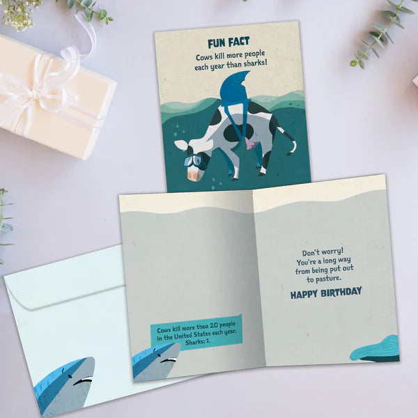 Tree Free Greetings Cow Shark Fun Fact Birthday Card