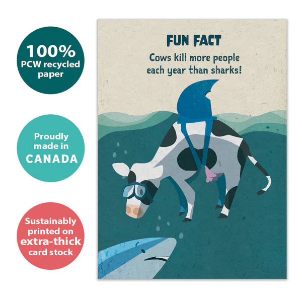 Tree Free Greetings Cow Shark Fun Fact Birthday Card