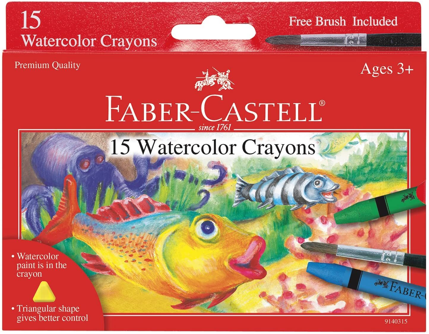 Faber-Castell Watercolour Crayons With Free Brush -  Box Of 15