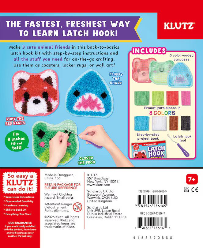 Klutz Latch Hook Animals: Red Panda, Frog & Shark