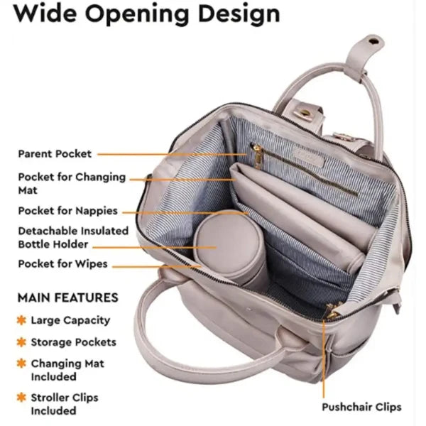 BABABING Backpack Diaper Bag - Grey Blush