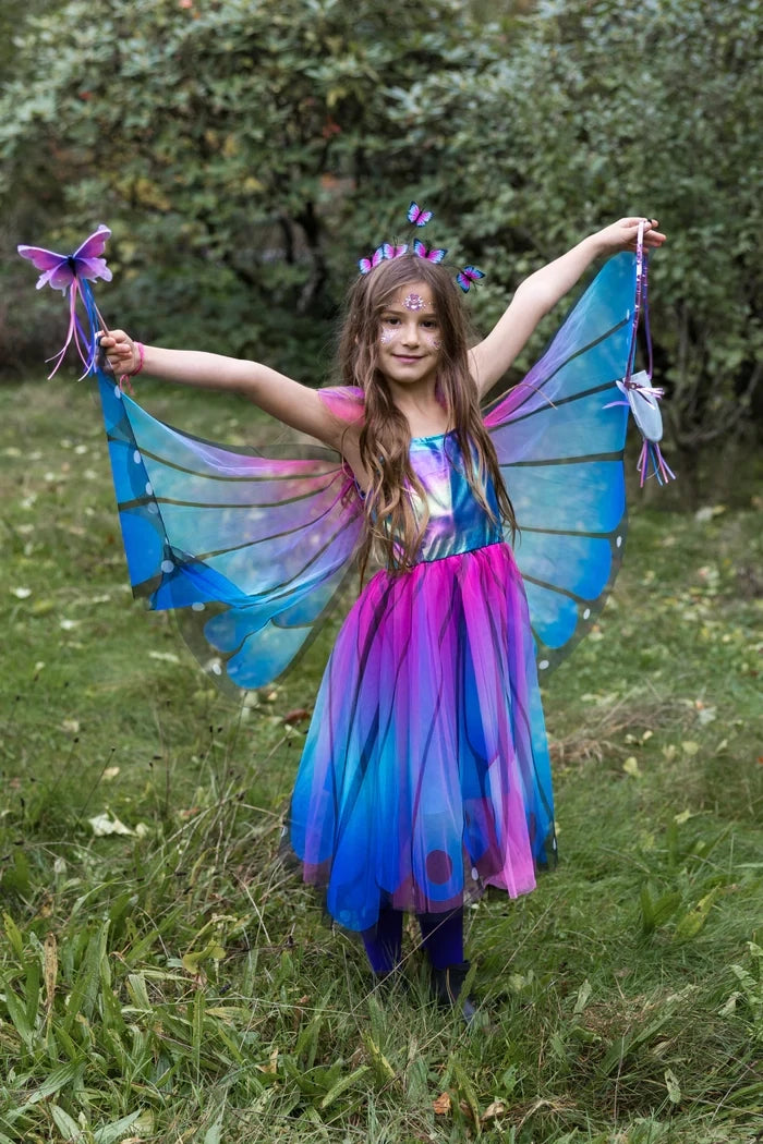 Great Pretenders Butterfly Twirl Dress & Wings & Headband Blue/Purple 5-6yr