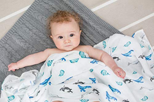 Lulujo 🍁Whales Bamboo Cotton Muslin Swaddle Blanket