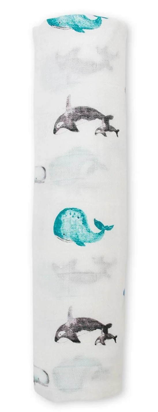 Lulujo 🍁Whales Bamboo Cotton Muslin Swaddle Blanket