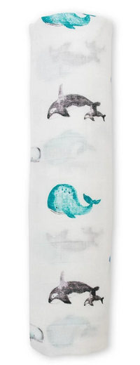 Lulujo 🍁Whales Bamboo Cotton Muslin Swaddle Blanket