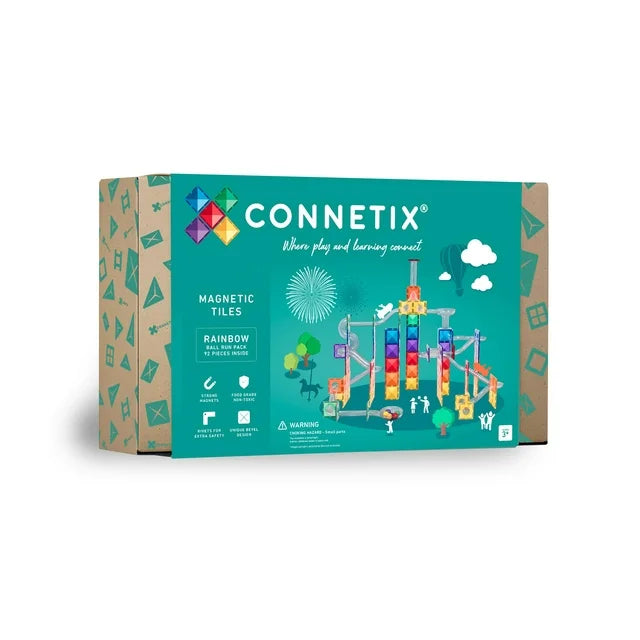 CONNETIX Magnetic Tiles Rainbow Ball Run Pack 92 Pieces