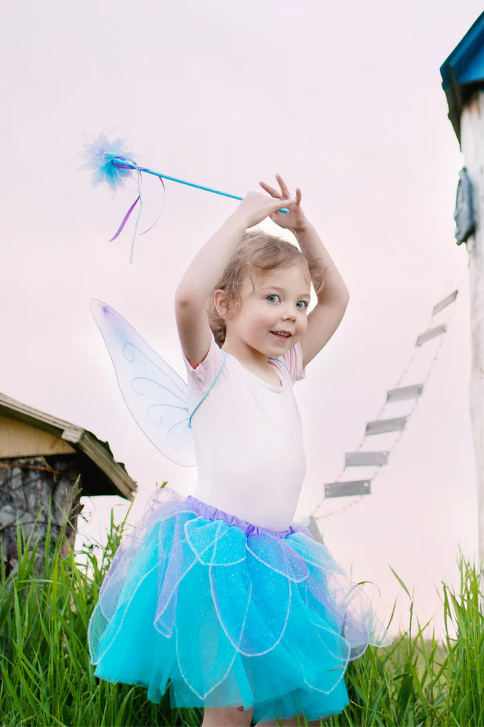 Great Pretenders Blue Fancy Flutter Skirt with Wings & Wand Size 4-6yrs