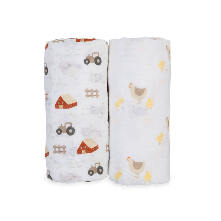 Lulujo Barnyard & Hen and Chick 2 Piece Cotton Muslin Swaddle