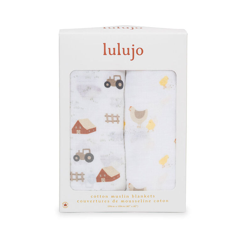 Lulujo Barnyard & Hen and Chick 2 Piece Cotton Muslin Swaddle