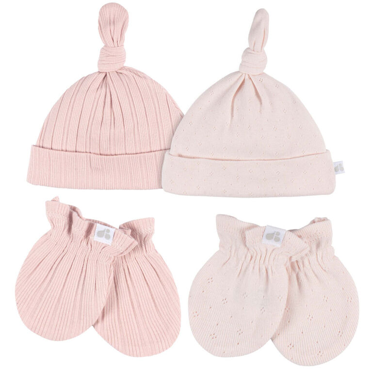 Just Born Pink 4 Piece Hat & Mitten Set 0-6 Months