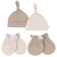 Just Born Tan 4 Piece Hat & Mitten Set 0-6 Months