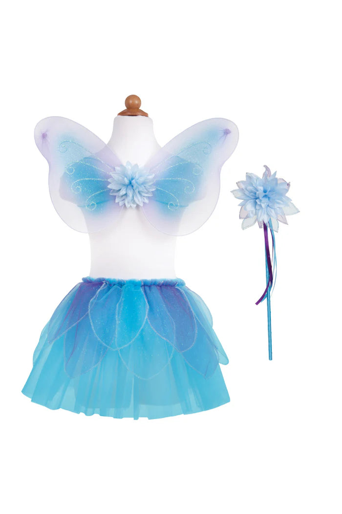 Great Pretenders Blue Fancy Flutter Skirt with Wings & Wand Size 4-6yrs