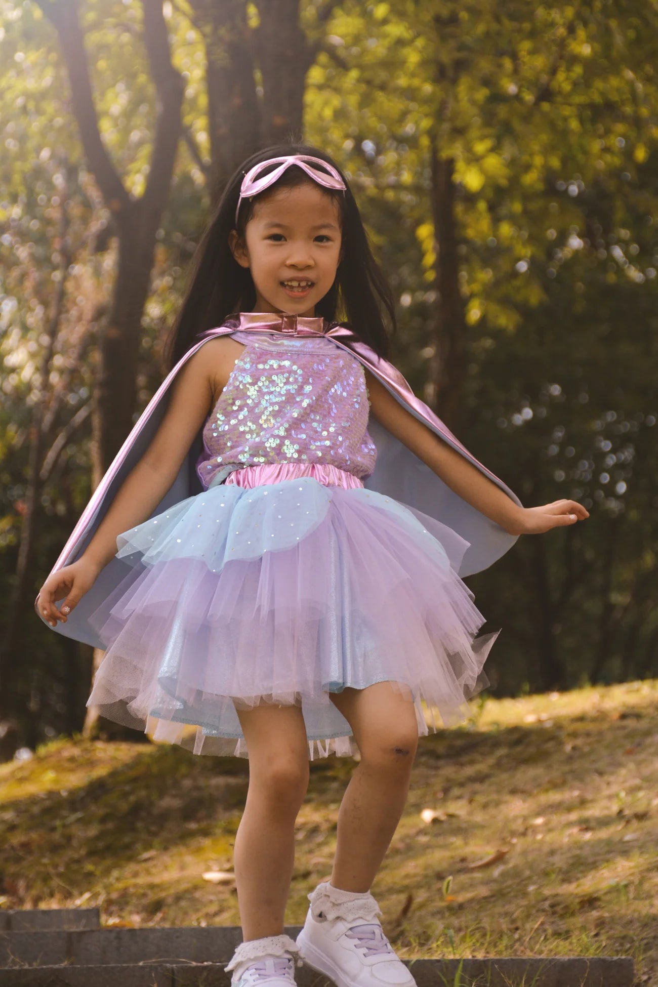Great Pretenders Super-Duper Tutu, Cape & Mask, MetallicPink/Light Blue 4-6yr