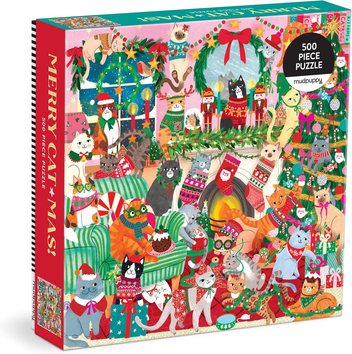 Mudpuppy Merry Catmas! 500 Piece Family Puzzle