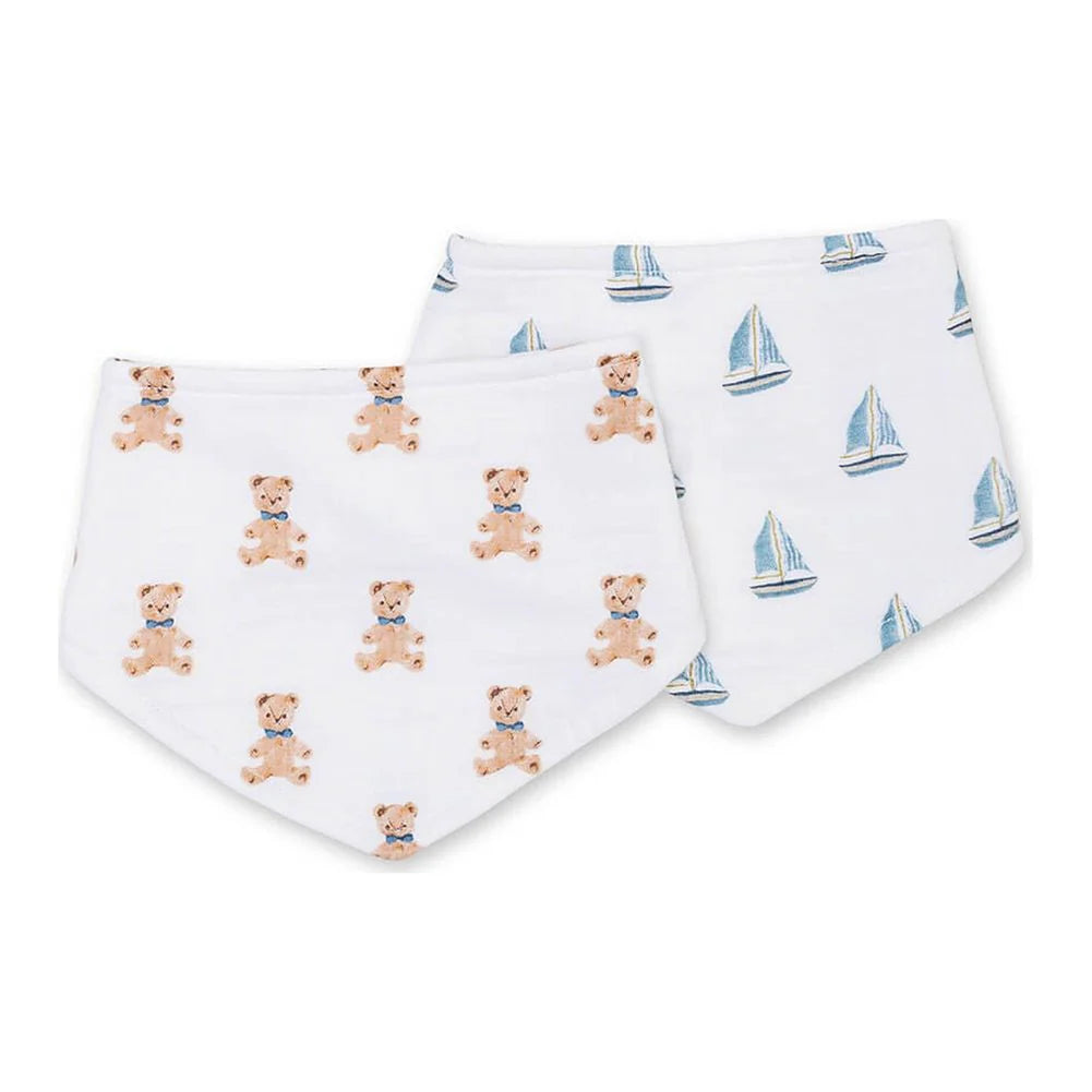 Lulujo Bears & Sailboats 2 Pack Bandana Bibs