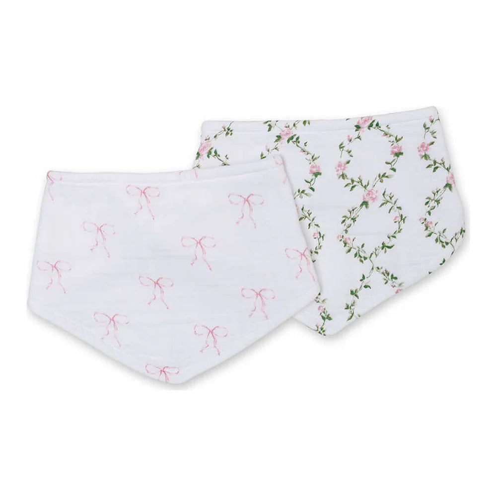 Lulujo Bows & Rose Trellis 2 Pack Bandana Bibs