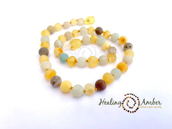 Healing Amber🍁 Raw Gold Amber & Amazonite Teething Necklace
