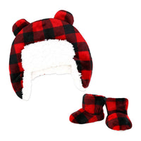 Baby Mode Buffalo Plaid Hunters Cap With Booties 0-6 Months