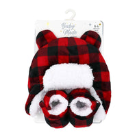 Baby Mode Buffalo Plaid Hunters Cap With Booties 0-6 Months