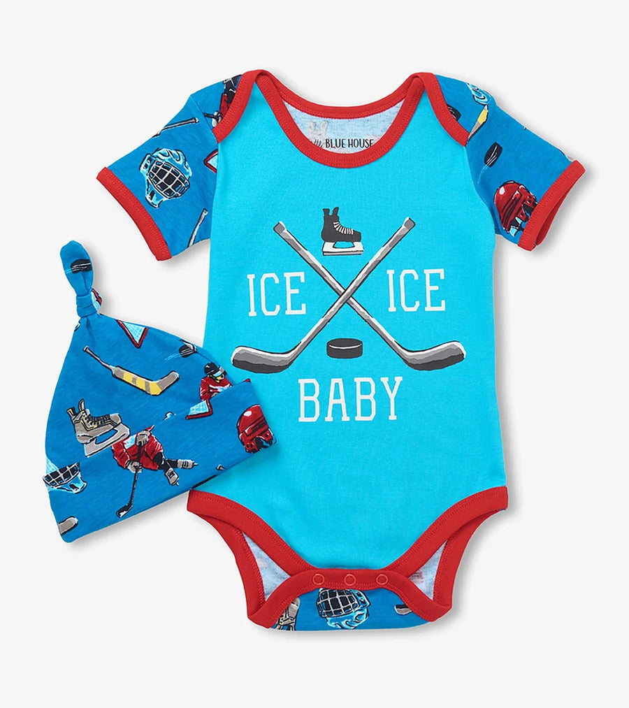 Blue Hockey Night Baby Bodysuit & Hat 🍁 Little Blue House