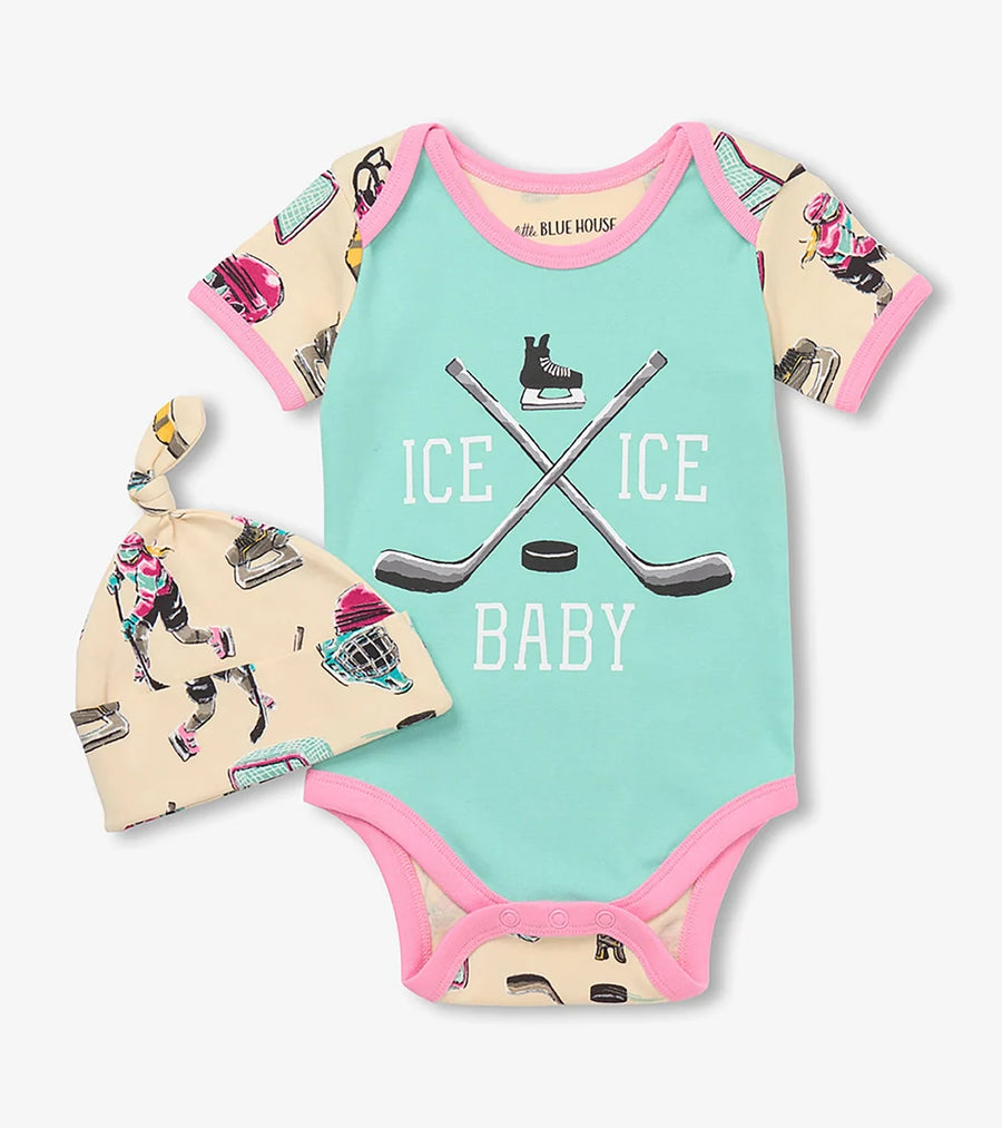 Pink Hockey Night Baby Bodysuit & Hat 🍁 Little Blue House