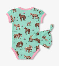 Western Horses Baby Bodysuit w/ Hat 🍁 Little Blue House