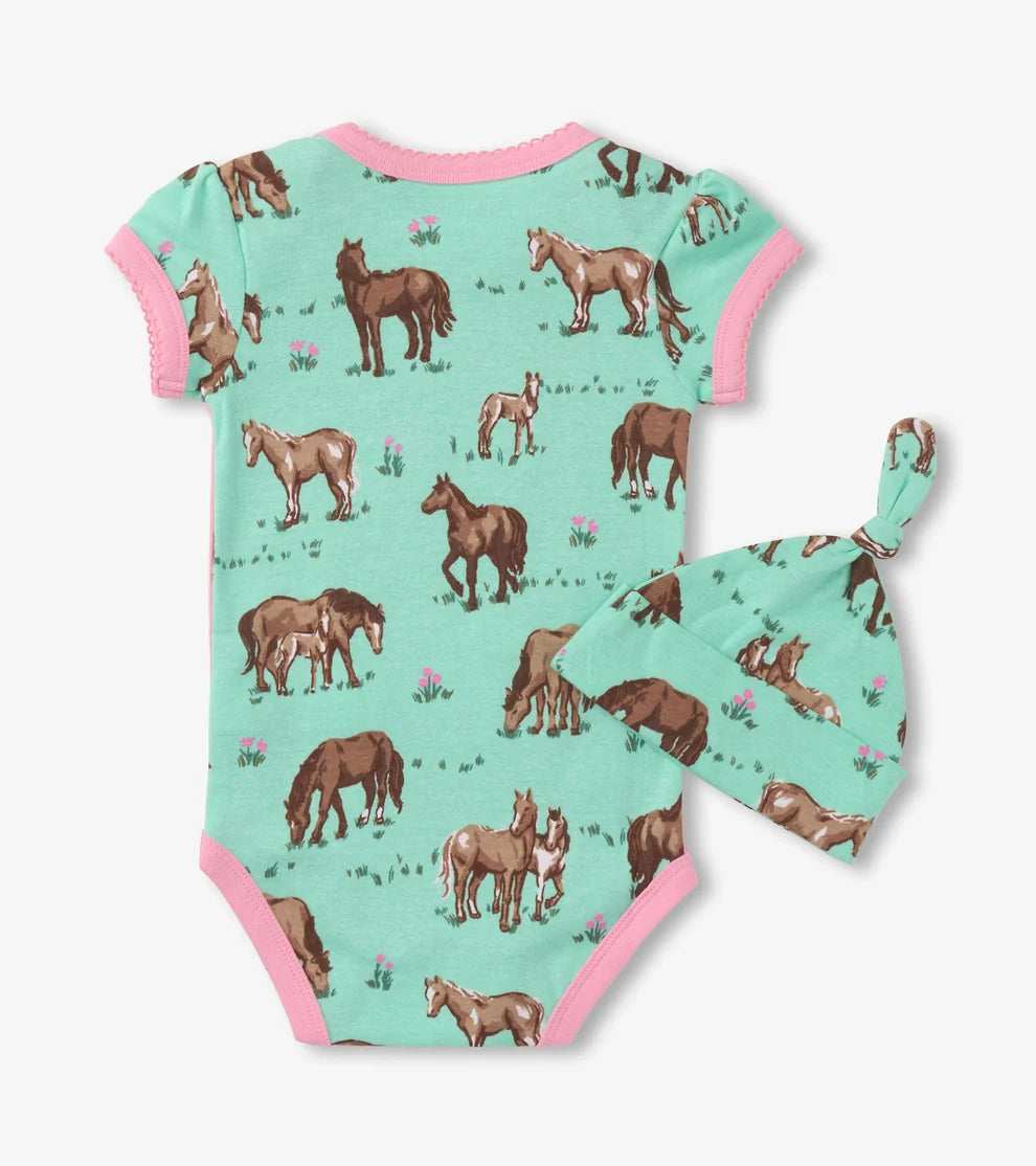 Western Horses Baby Bodysuit w/ Hat 🍁 Little Blue House