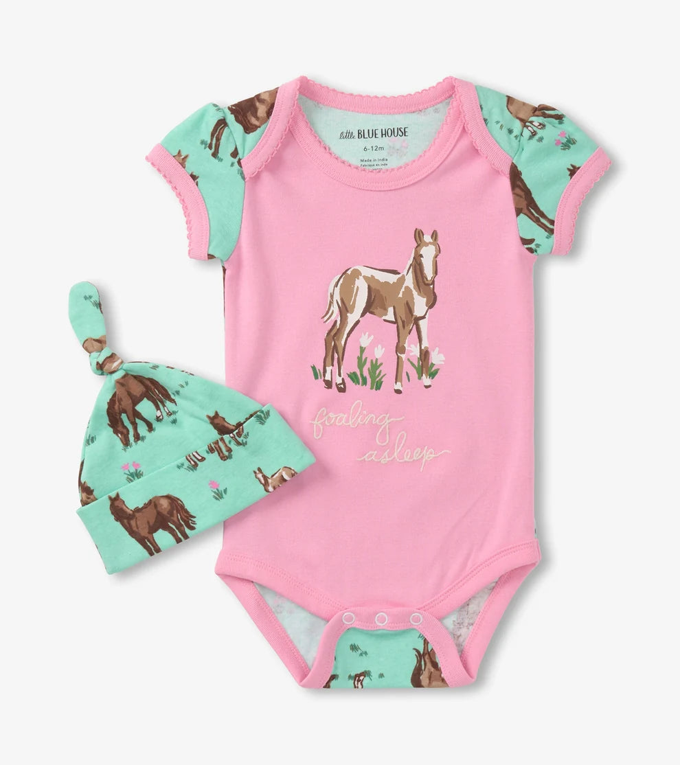 Western Horses Baby Bodysuit w/ Hat 🍁 Little Blue House