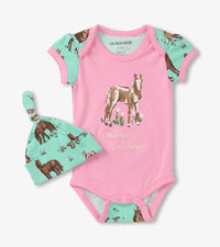 Western Horses Baby Bodysuit w/ Hat 🍁 Little Blue House