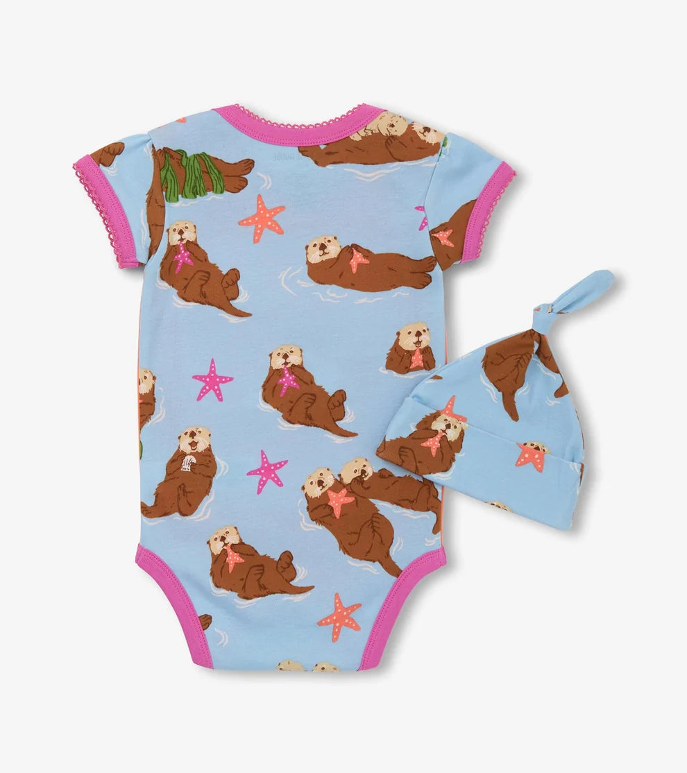 Happy Otters Baby Bodysuit w/ Hat 🍁 Little Blue House