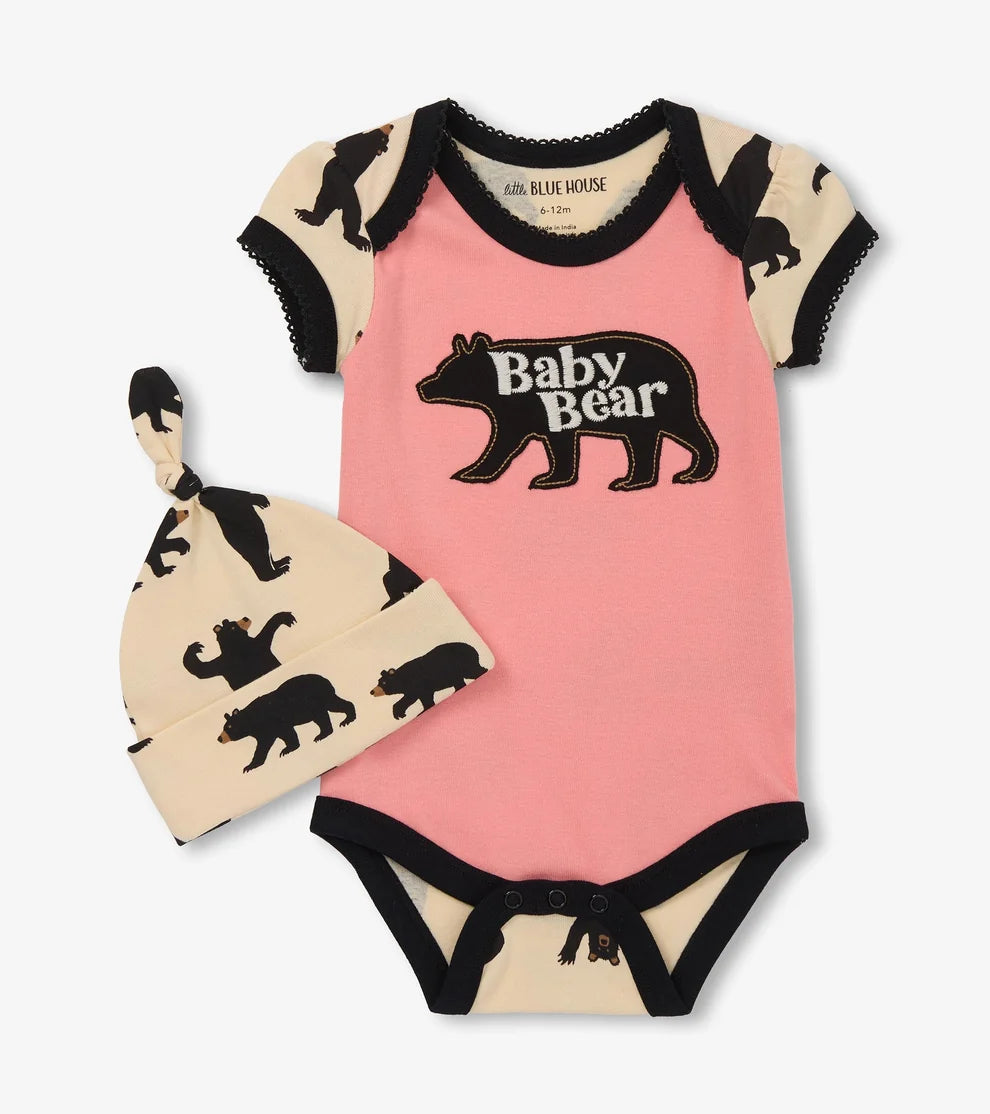 Pink Baby Bear Bodysuit w/ Hat 🍁 Little Blue House