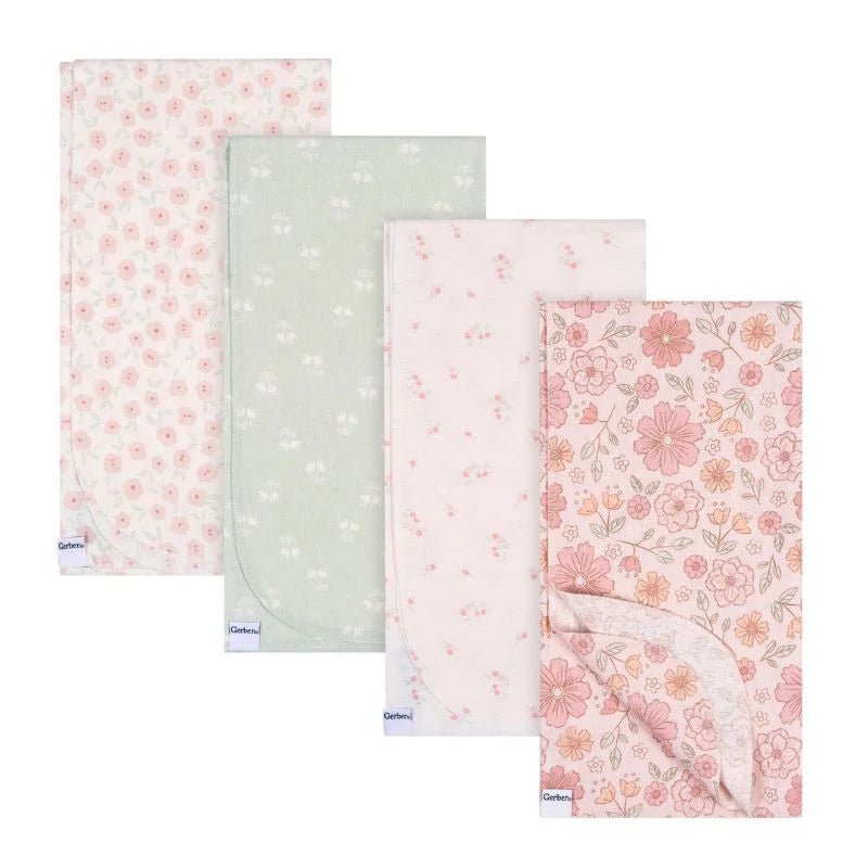 Gerber Flannel Receiving Blankets 4 Pack - Floral