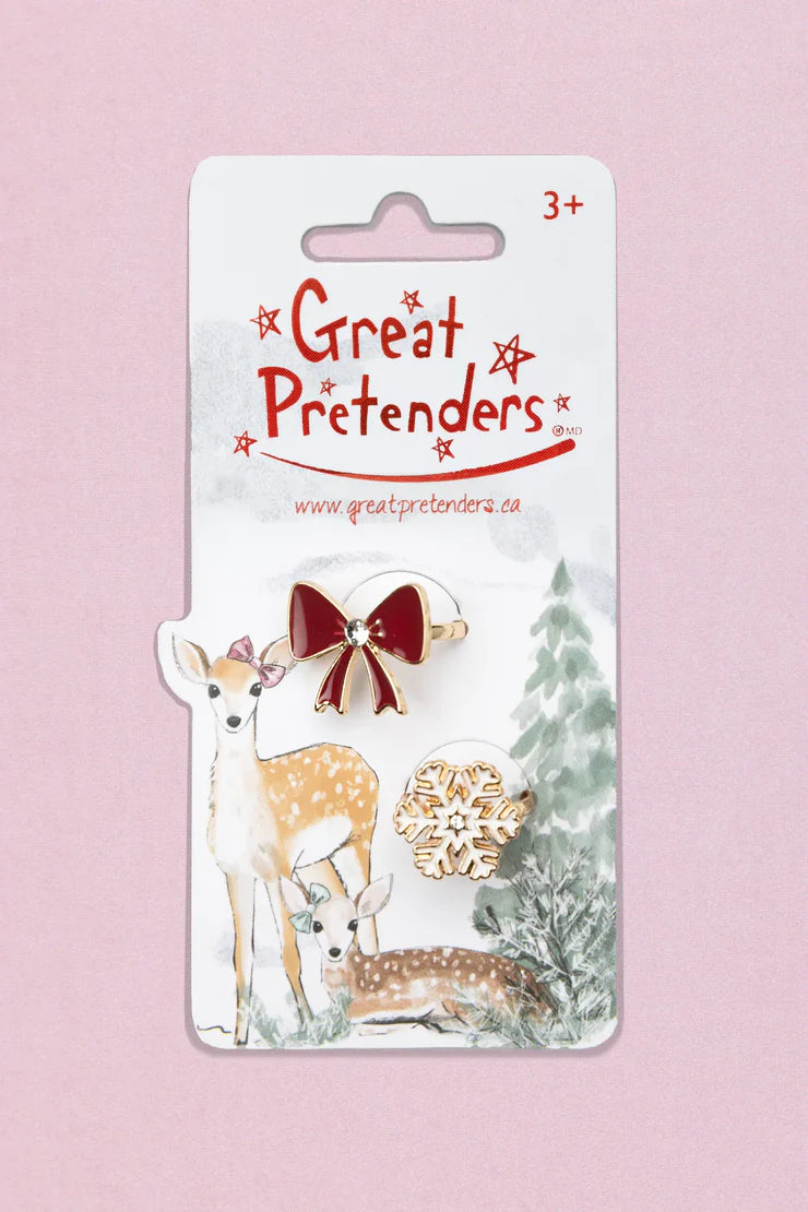 Great Pretenders Holiday Bow & Snowflake Ring 2 Piece Set