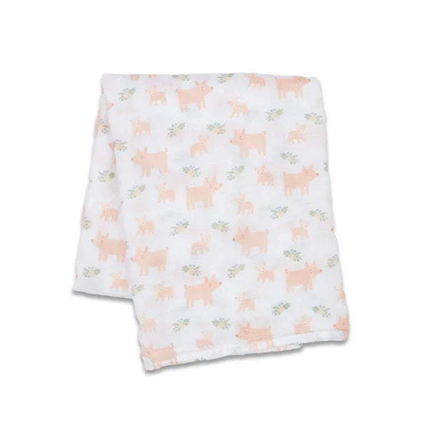 Lulujo Piggies Swaddle Muslin Blanket
