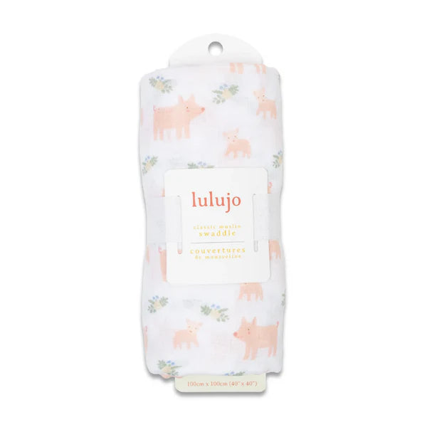 Lulujo Piggies Swaddle Muslin Blanket