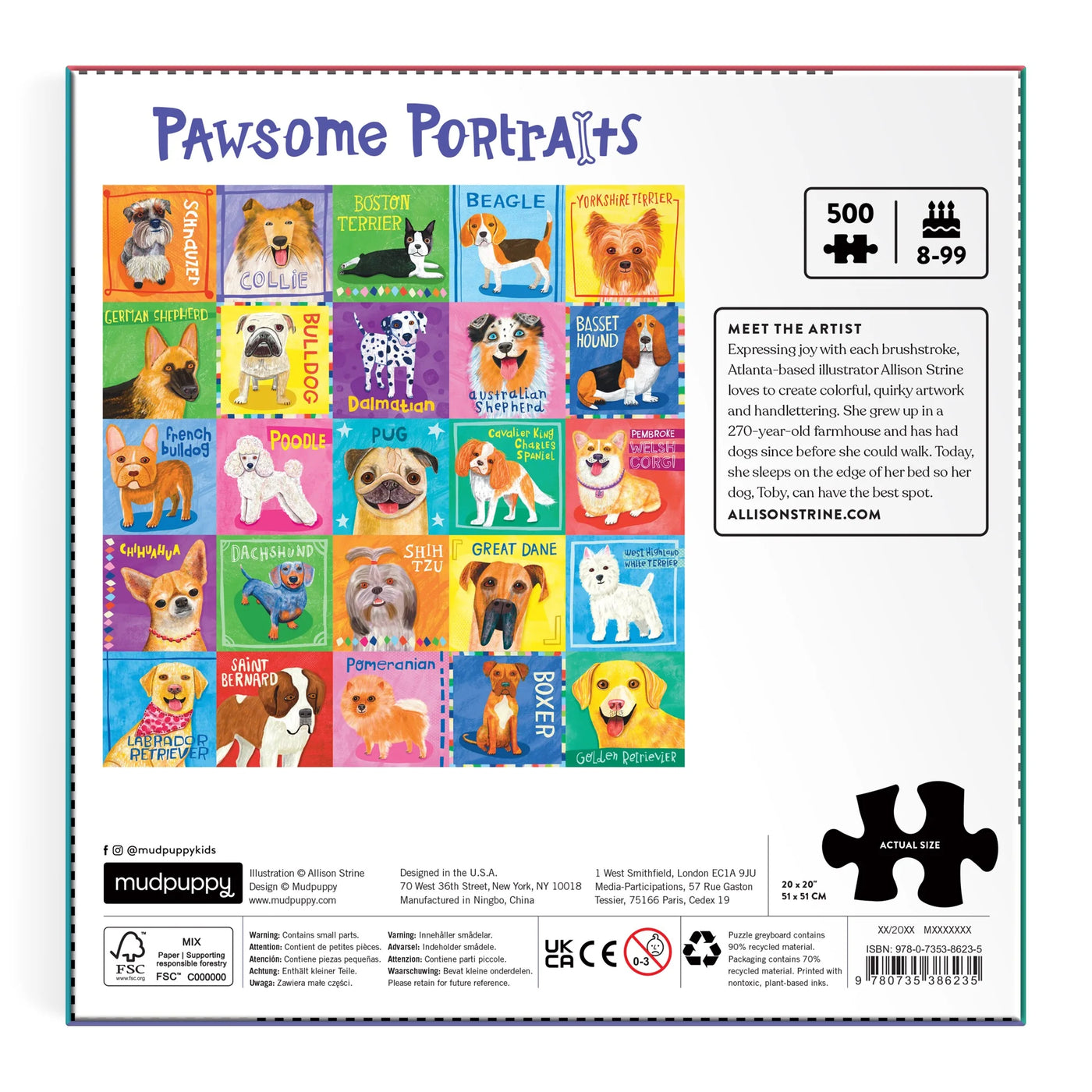 Mudpuppy Pawsome Portraits 500 Piece Puzzle