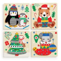 Mudpuppy Festive Friends Set Of 4  Wooden Puzzle