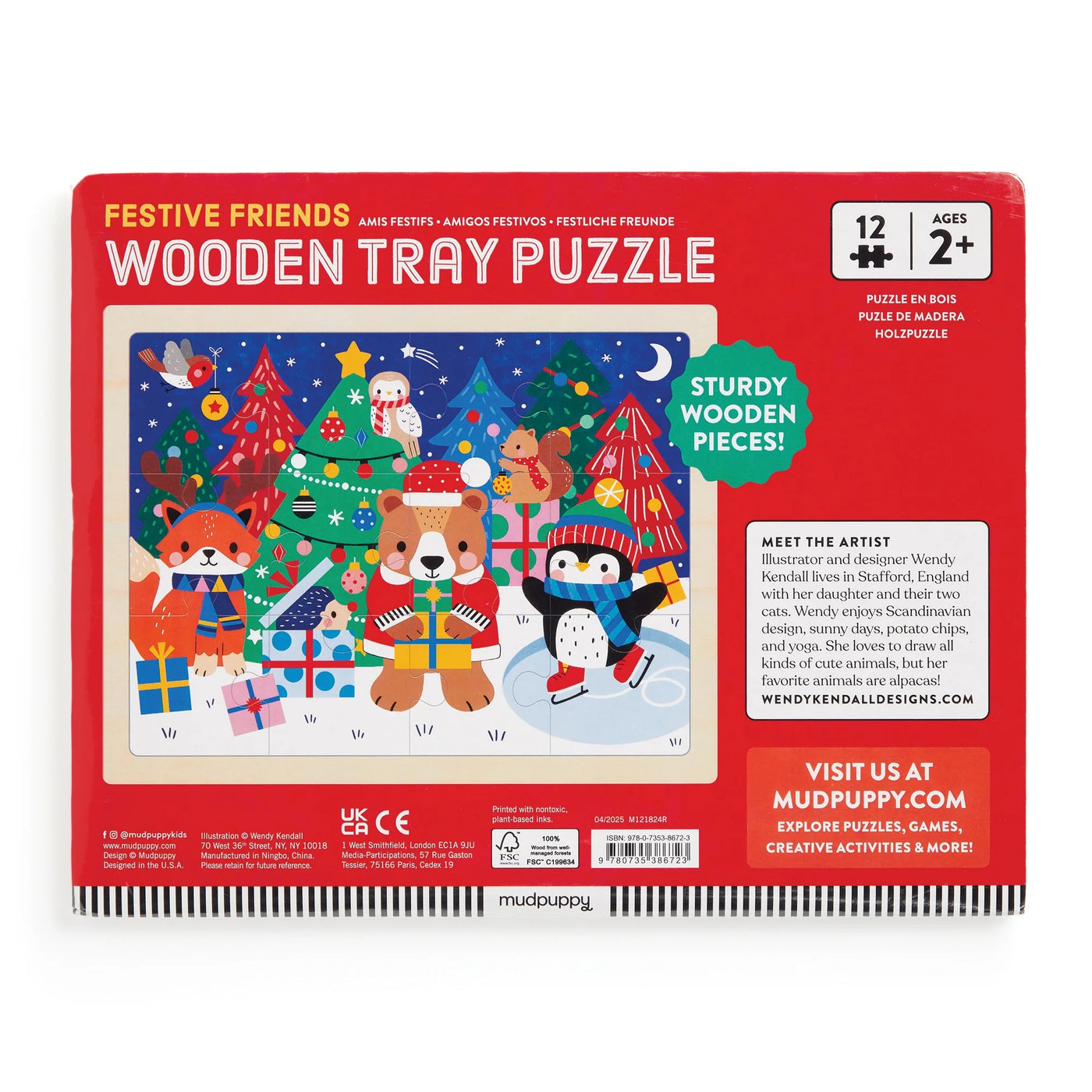 Mudpuppy Christmas 12pc Wooden Puzzle