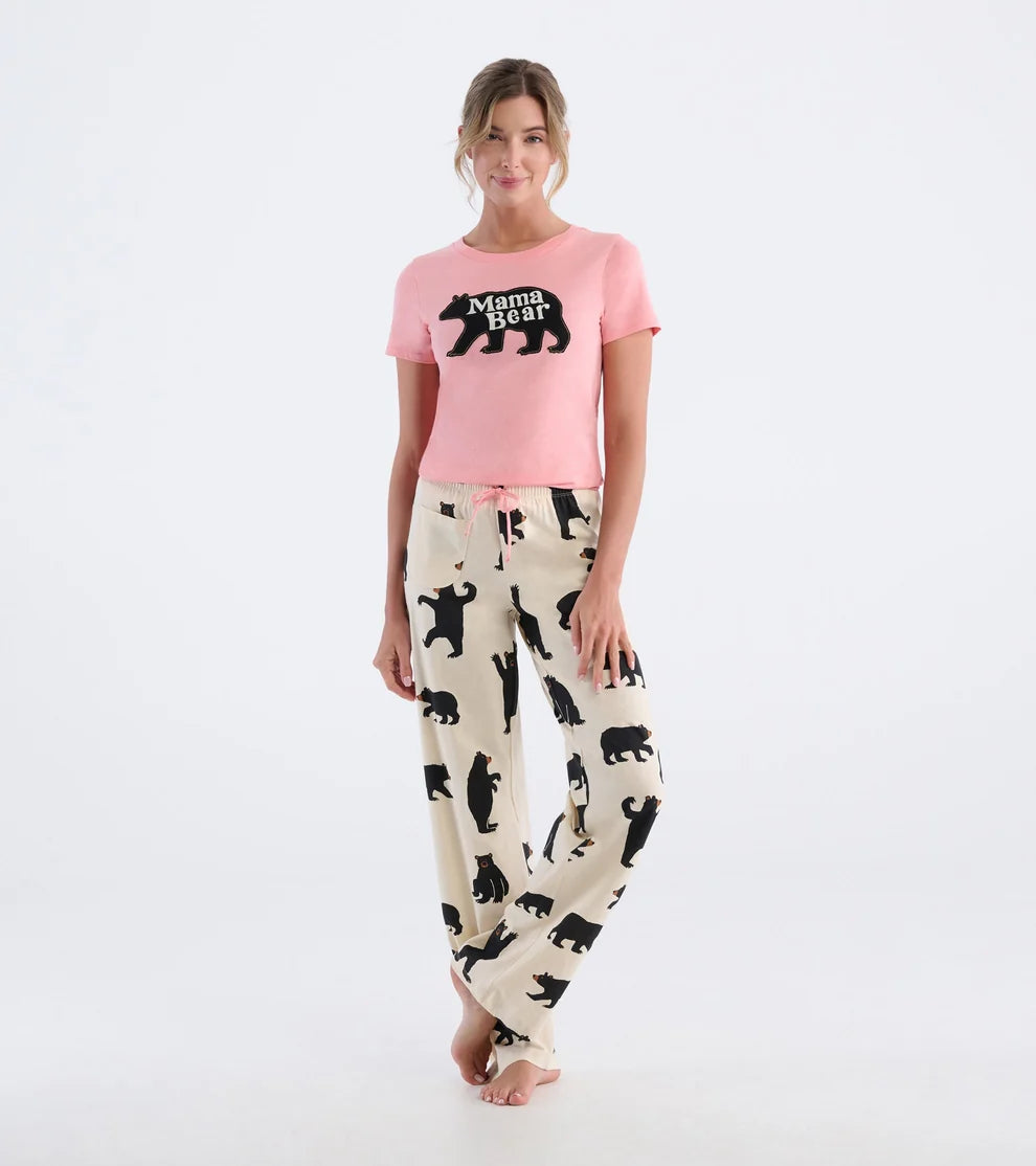 Black Bears On Natural Women's Jersey Pajama Pant 🍁 Little Blue House