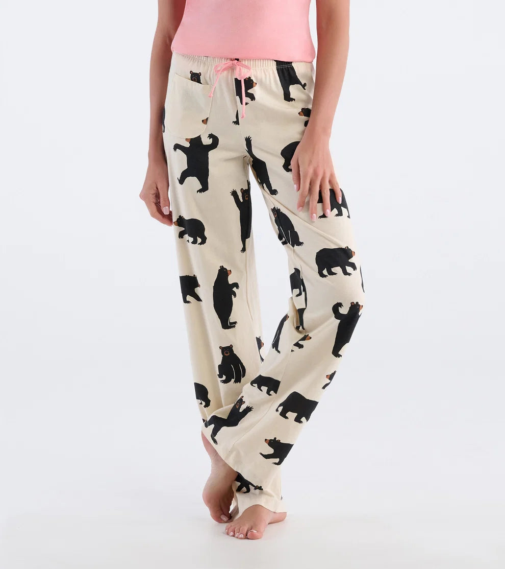 Black Bears On Natural Women's Jersey Pajama Pant 🍁 Little Blue House